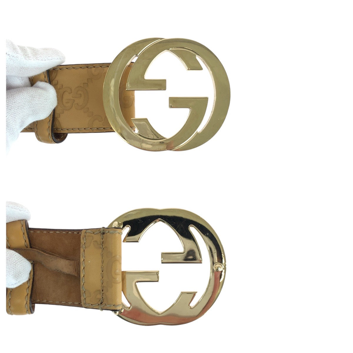 14703
GUCCI グッチ グッチシマ インターロッキング 90cm/36インチ ライトブラウン ゴールド金具 レザー ベルト  メンズ