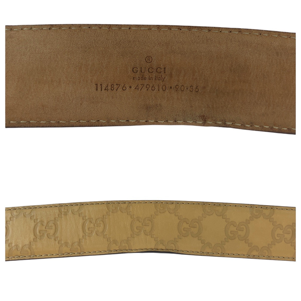 14703
GUCCI グッチ グッチシマ インターロッキング 90cm/36インチ ライトブラウン ゴールド金具 レザー ベルト  メンズ