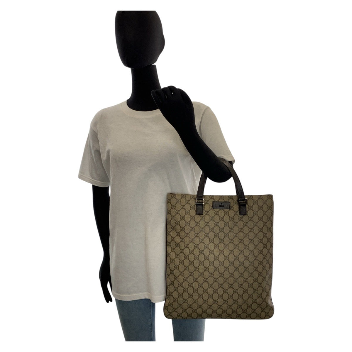 14705
GUCCI グッチ ベージュ ブラウン GGスプリームキャンバス / レザー 131258 トートバッグ  レディース