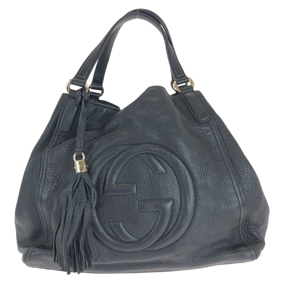 14707
GUCCI グッチ インターロッキング タッセル ソーホー ブラック 黒 ゴールド金具 レザー 282309 トートバッグ ショルダーバッグ  レディース
