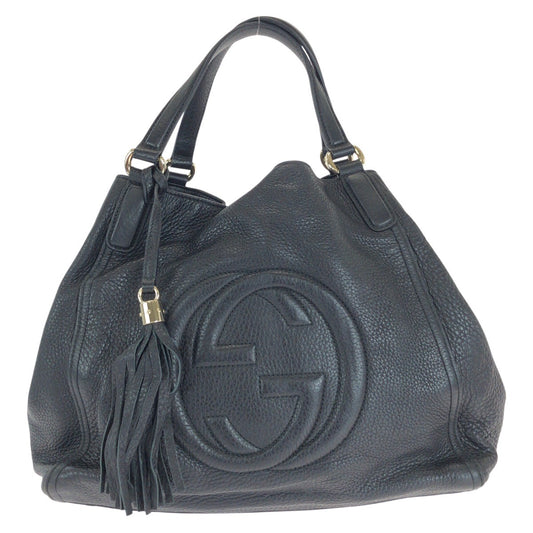 14707
GUCCI グッチ インターロッキング タッセル ソーホー ブラック 黒 ゴールド金具 レザー 282309 トートバッグ ショルダーバッグ  レディース