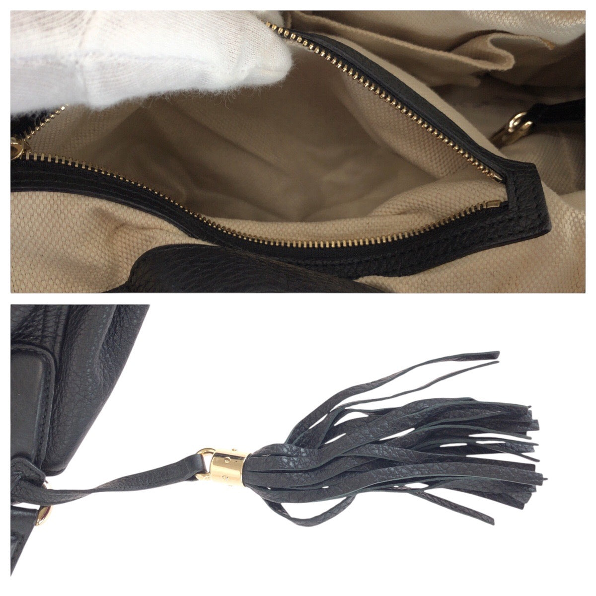 14707
GUCCI グッチ インターロッキング タッセル ソーホー ブラック 黒 ゴールド金具 レザー 282309 トートバッグ ショルダーバッグ  レディース