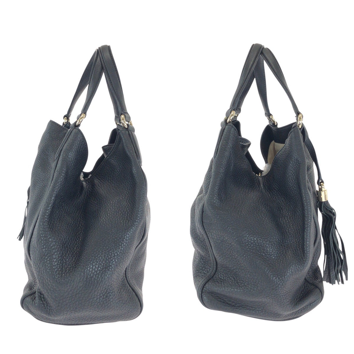 14707
GUCCI グッチ インターロッキング タッセル ソーホー ブラック 黒 ゴールド金具 レザー 282309 トートバッグ ショルダーバッグ  レディース