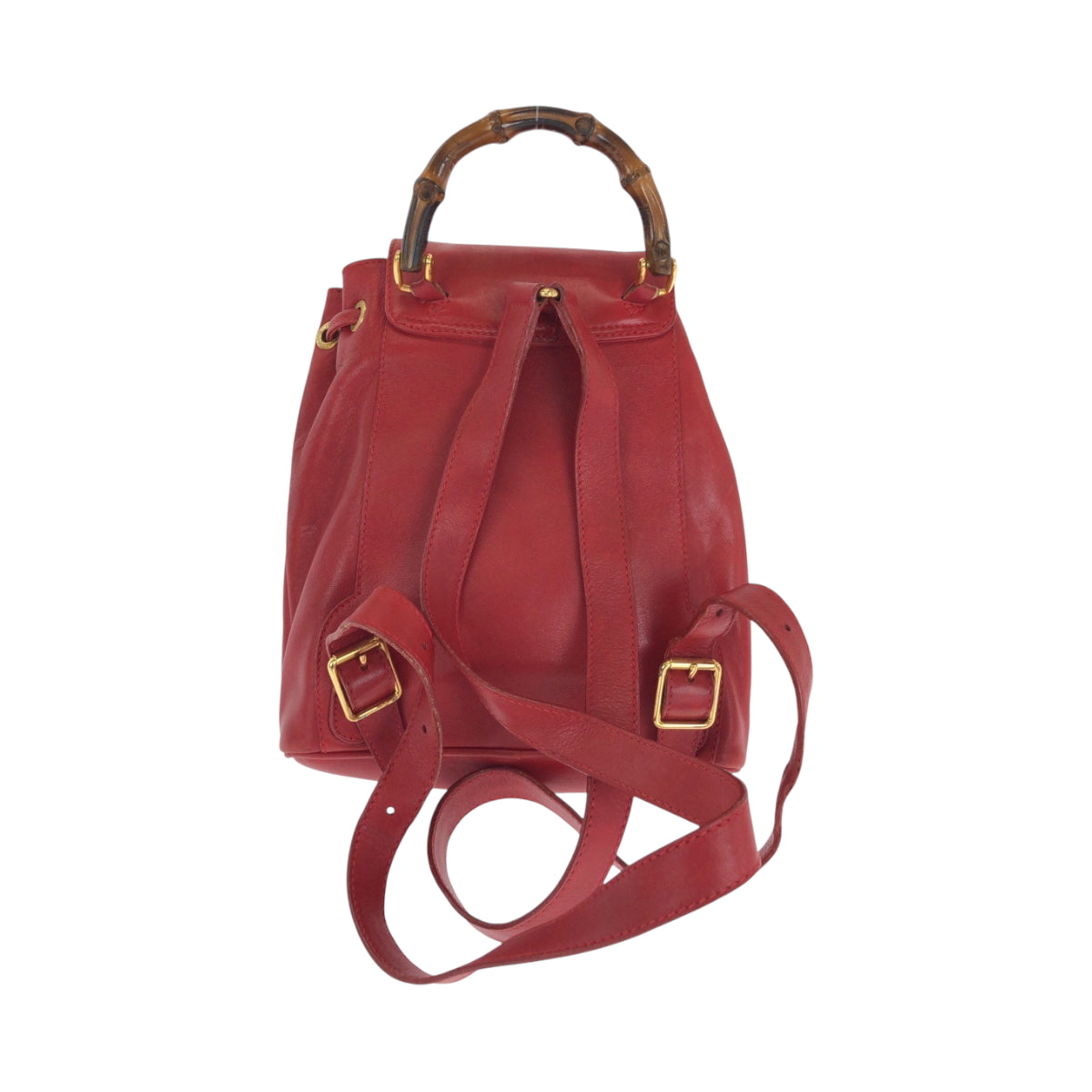 14708
GUCCI グッチ ヴィンテージ バンブー レッド ブラウン ゴールド金具 レザー 003 2058 0080 リュックサック バックパック  レディース AB18