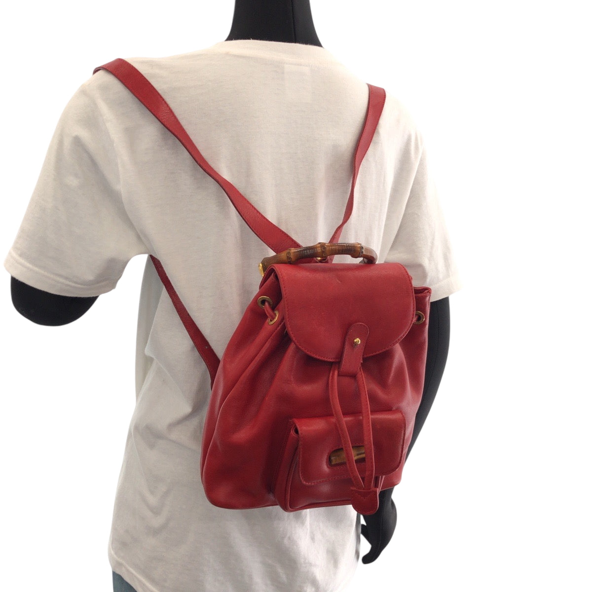 14708
GUCCI グッチ ヴィンテージ バンブー レッド ブラウン ゴールド金具 レザー 003 2058 0080 リュックサック バックパック  レディース AB18