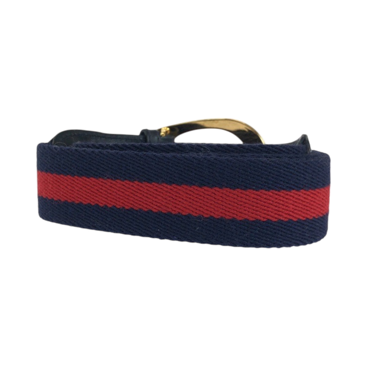 14710
GUCCI グッチ シェリーライン Gロゴ 95cm/38inc ゴールド金具 ネイビー レッド コットン ベルト バックル  メンズ