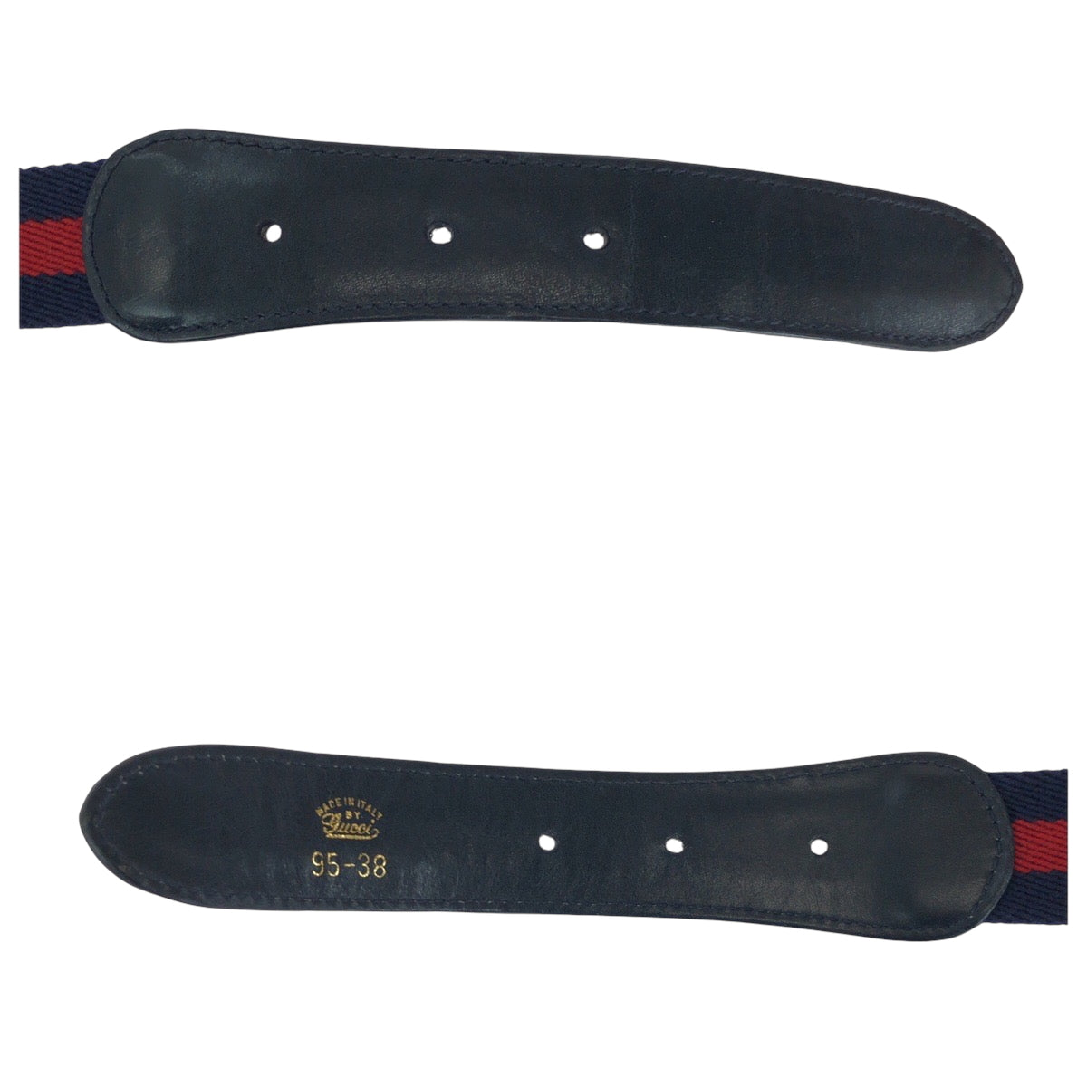 14710
GUCCI グッチ シェリーライン Gロゴ 95cm/38inc ゴールド金具 ネイビー レッド コットン ベルト バックル  メンズ