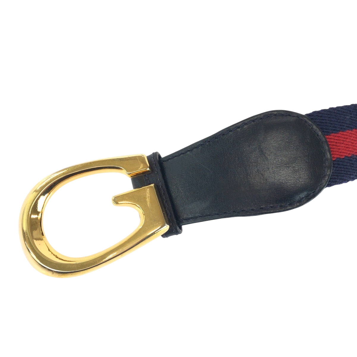 14710
GUCCI グッチ シェリーライン Gロゴ 95cm/38inc ゴールド金具 ネイビー レッド コットン ベルト バックル  メンズ