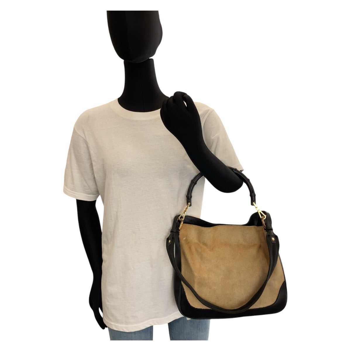 14711
GUCCI グッチ バンブー ベージュ ブラック 黒 ハラコ / レザー / バンブー 001 4095 ハンドバッグ ショルダーバッグ 2way  レディース