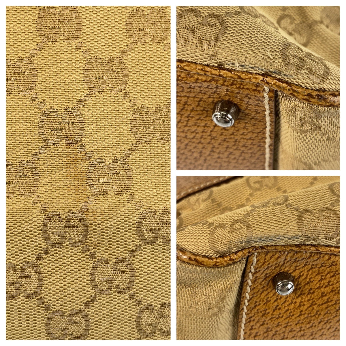 14712
GUCCI グッチ ベージュ ブラウン GGキャンバス / レザー 113011 トートバッグ ショルダーバッグ  レディース