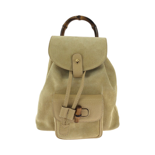 14714
GUCCI グッチ ヴィンテージ バンブー オールドグッチ ベージュ ブラウン ゴールド金具 スウェード 003 8030 リュックサック バックパック  レディース