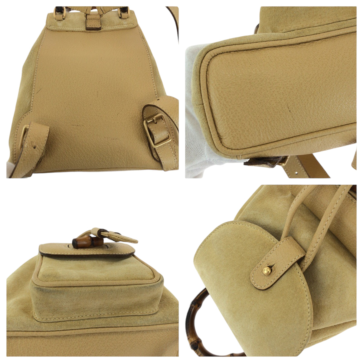 14714
GUCCI グッチ ヴィンテージ バンブー オールドグッチ ベージュ ブラウン ゴールド金具 スウェード 003 8030 リュックサック バックパック  レディース