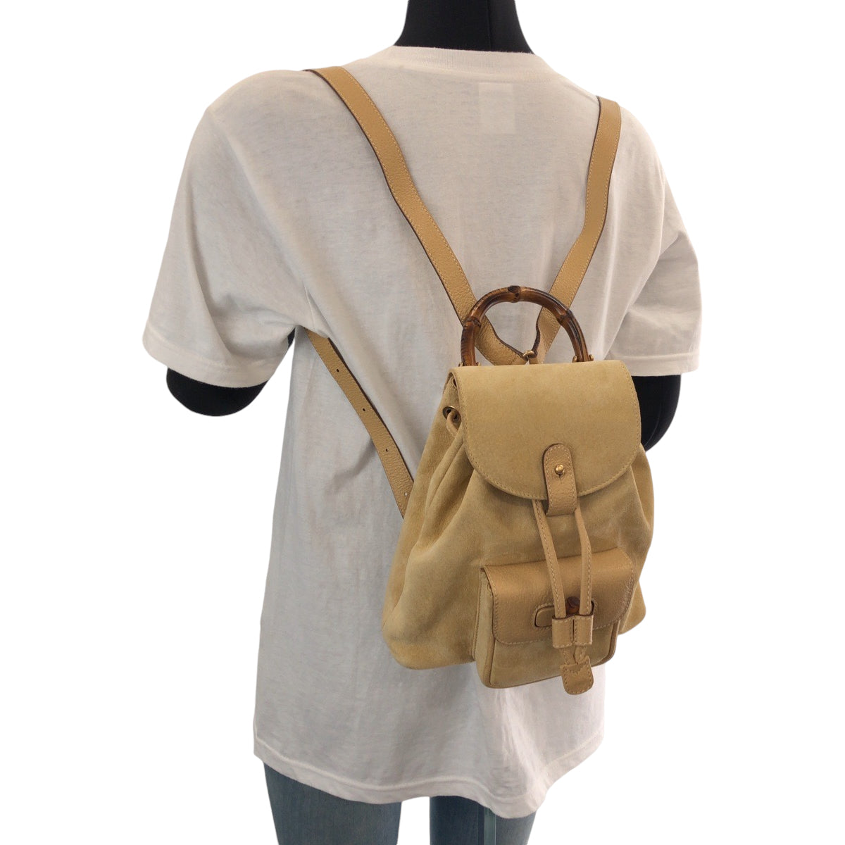 14714
GUCCI グッチ ヴィンテージ バンブー オールドグッチ ベージュ ブラウン ゴールド金具 スウェード 003 8030 リュックサック バックパック  レディース