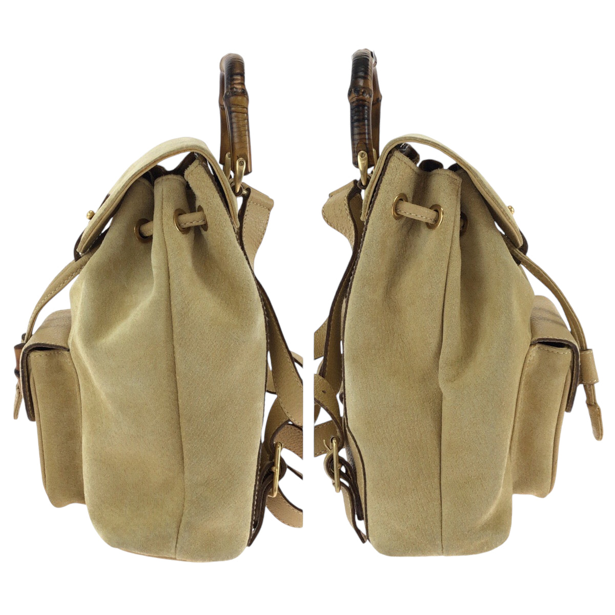 14714
GUCCI グッチ ヴィンテージ バンブー オールドグッチ ベージュ ブラウン ゴールド金具 スウェード 003 8030 リュックサック バックパック  レディース