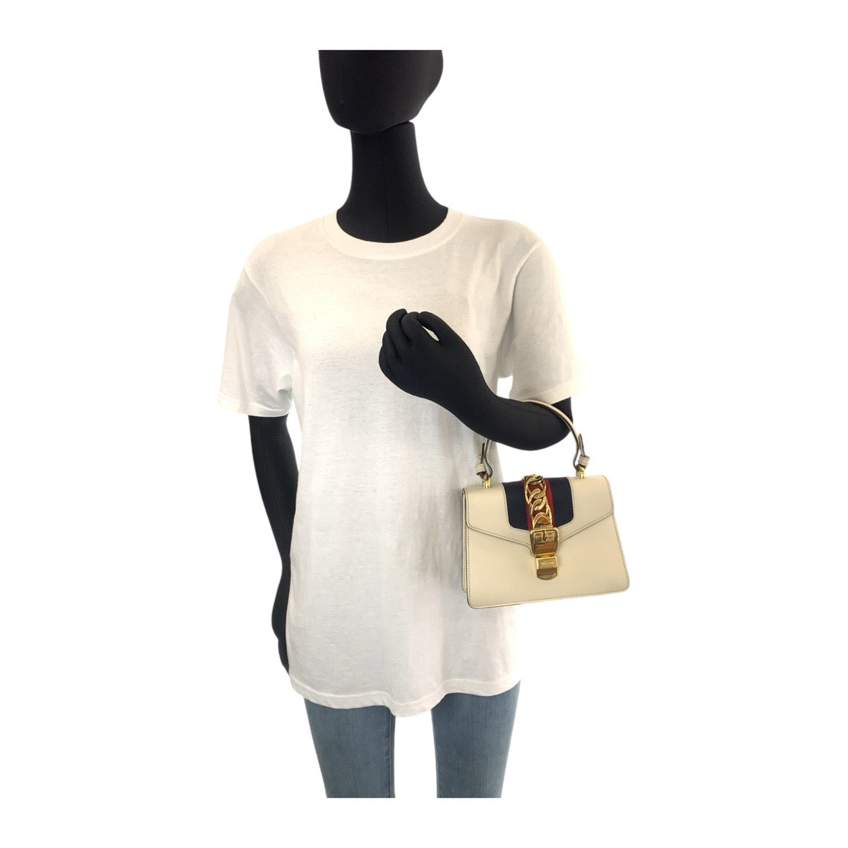 14716
GUCCI グッチ シェリーライン シルヴィ アイボリー マルチカラー ゴールド金具 レザー 470270 ハンドバッグ  レディース