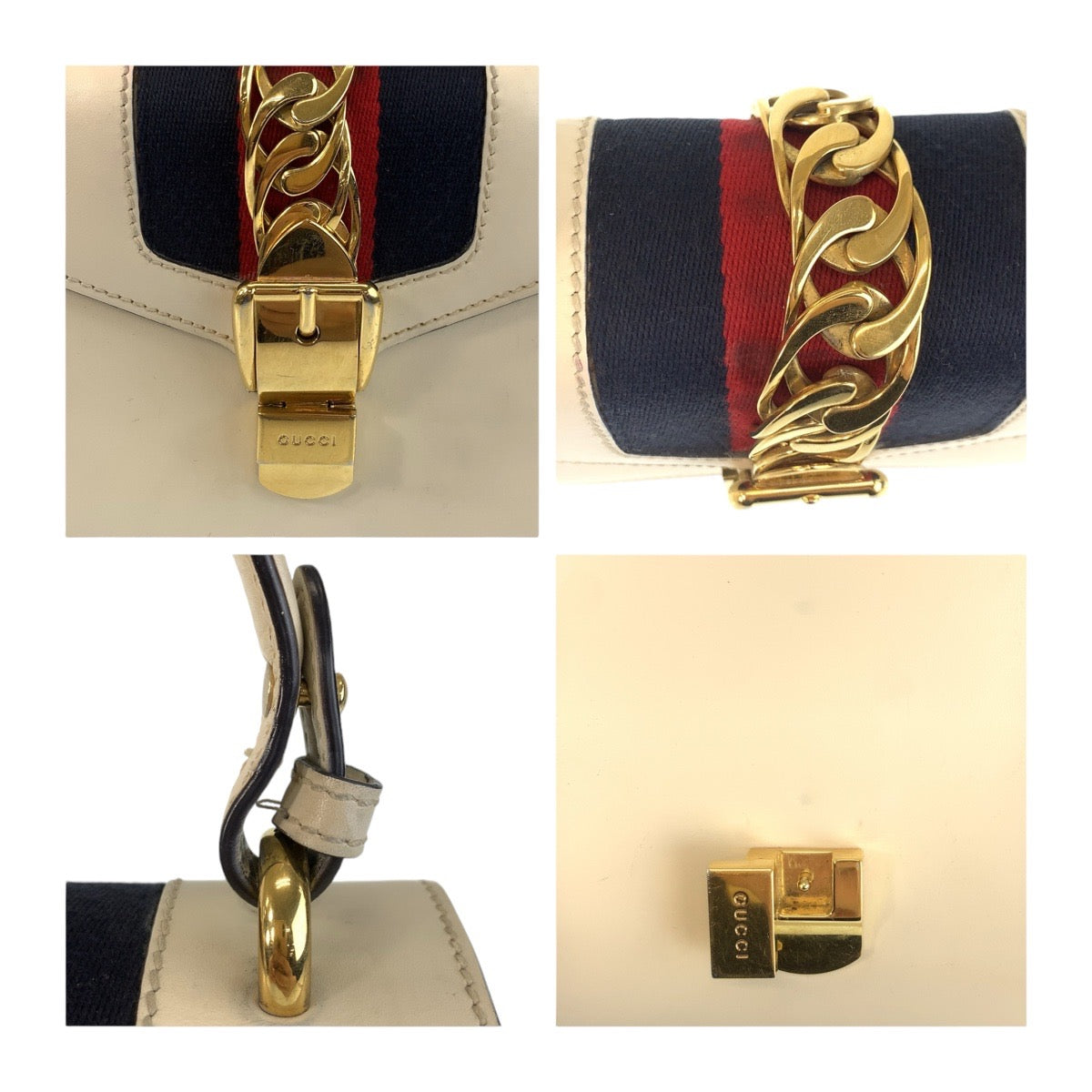14716
GUCCI グッチ シェリーライン シルヴィ アイボリー マルチカラー ゴールド金具 レザー 470270 ハンドバッグ  レディース