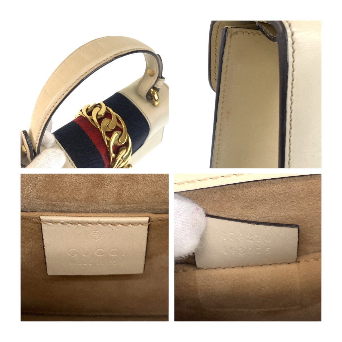 14716
GUCCI グッチ シェリーライン シルヴィ アイボリー マルチカラー ゴールド金具 レザー 470270 ハンドバッグ  レディース