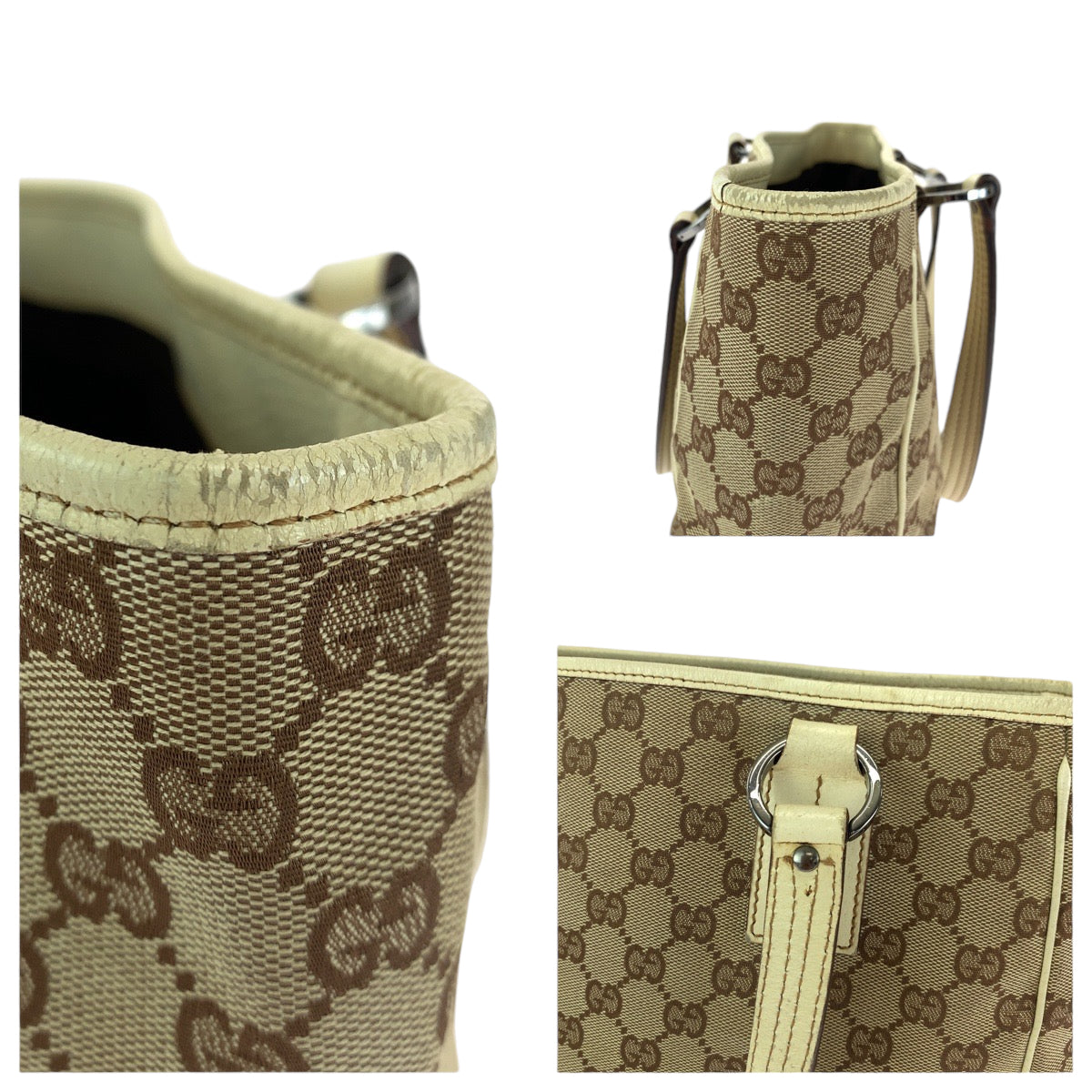 14717
GUCCI グッチ ブラウン ベージュ シルバー金具 GGキャンバス 113019 トートバッグ ショルダーバッグ  レディース