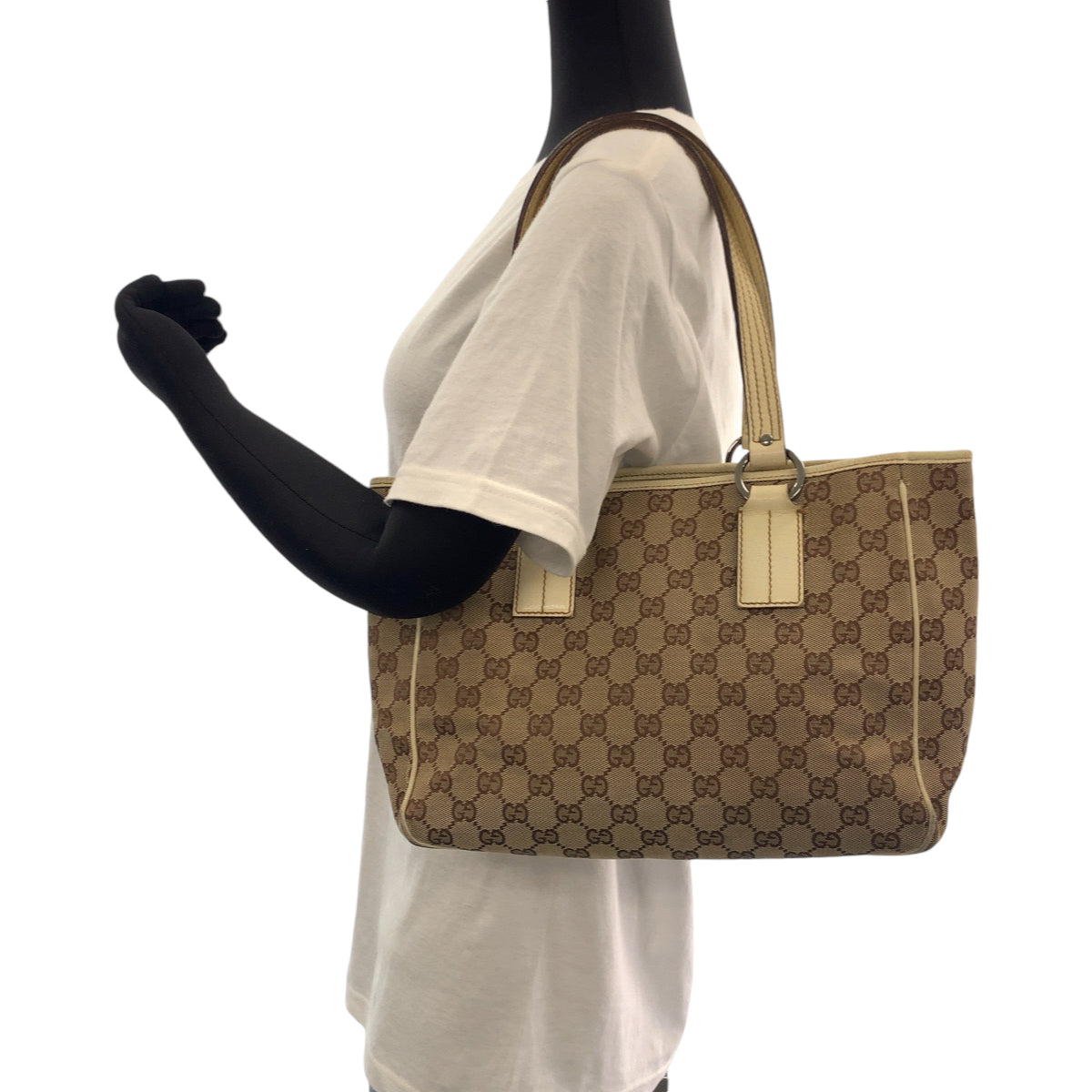 14717
GUCCI グッチ ブラウン ベージュ シルバー金具 GGキャンバス 113019 トートバッグ ショルダーバッグ  レディース