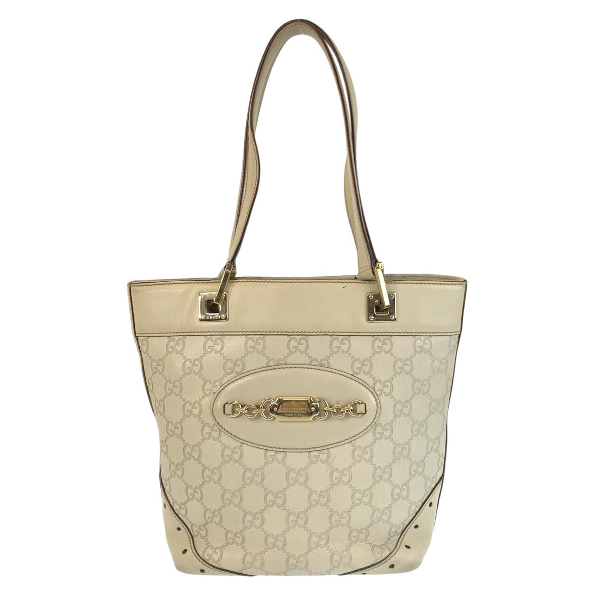 14718
GUCCI グッチ グッチシマ ホワイト ゴールド金具 レザー 145994 トートバッグ ショルダーバッグ  レディース