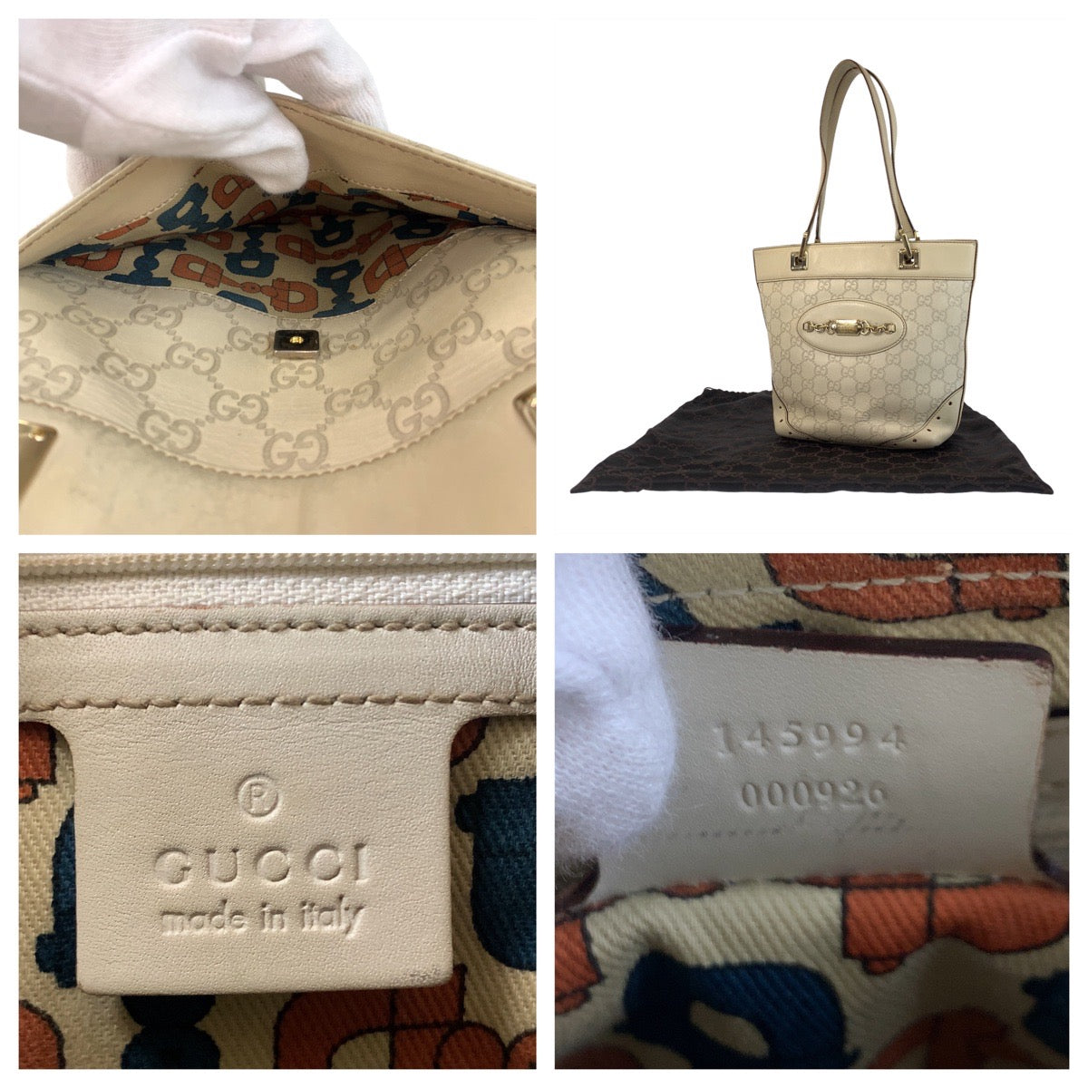 14718
GUCCI グッチ グッチシマ ホワイト ゴールド金具 レザー 145994 トートバッグ ショルダーバッグ  レディース