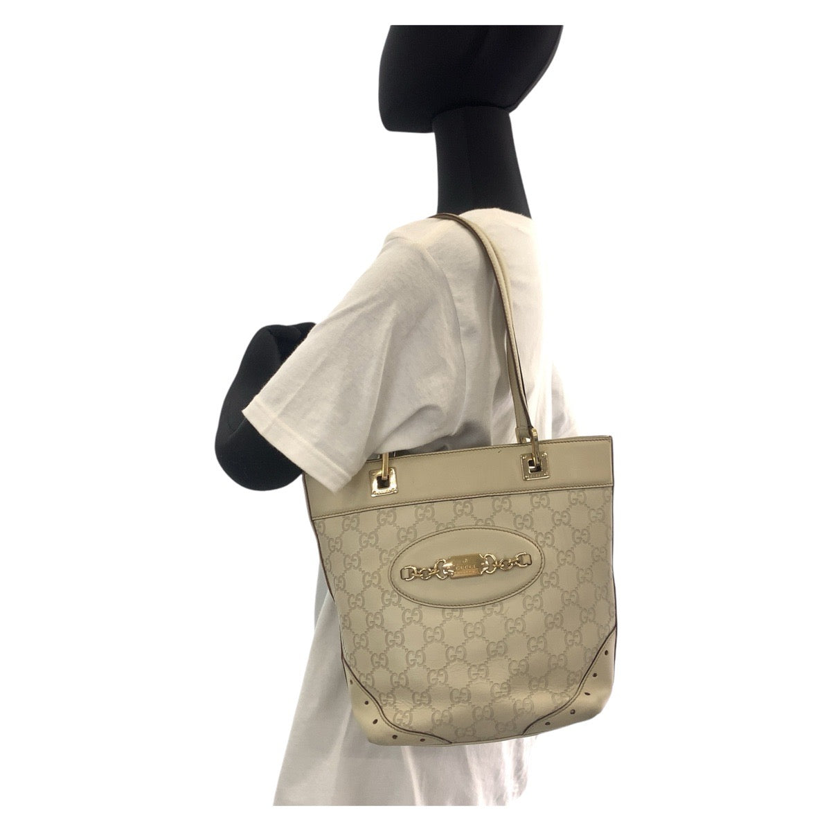 14718
GUCCI グッチ グッチシマ ホワイト ゴールド金具 レザー 145994 トートバッグ ショルダーバッグ  レディース