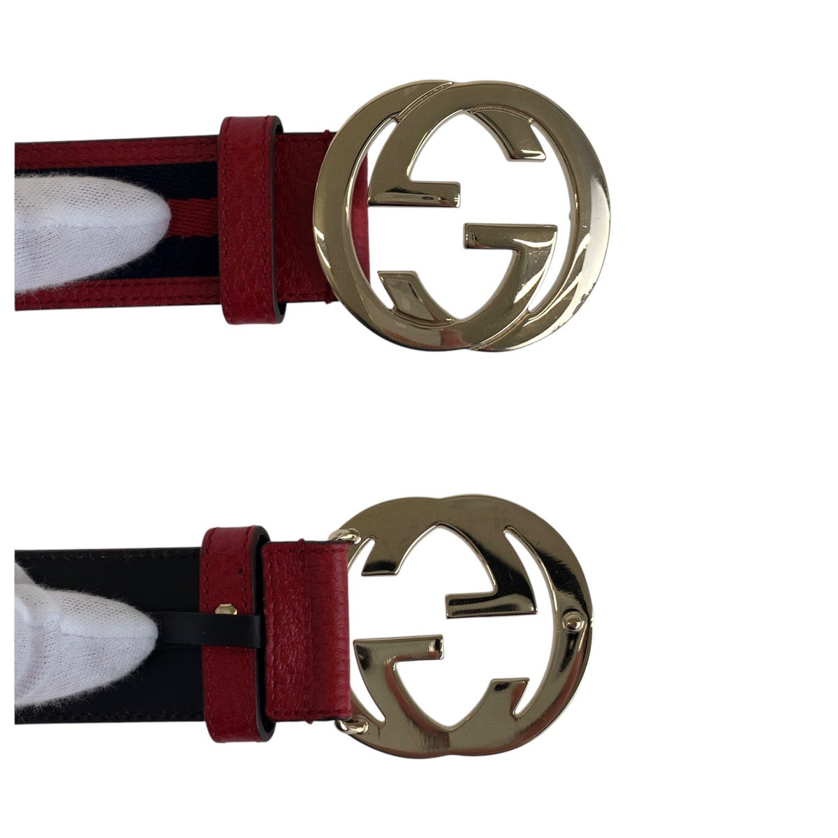 14723
GUCCI グッチ シェリーライン インターロッキング 75cm/30インチ レッド ネイビー ゴールド金具 キャンバス / レザー 114876 ベルト 男女兼用  メンズ