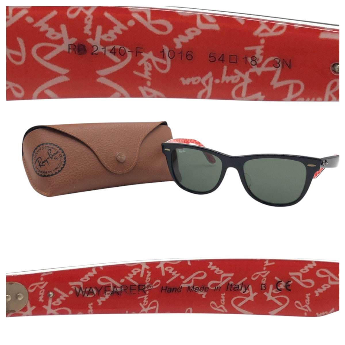 14728
Ray-Ban レイバン ウェイファーラー ブラック 黒 レッド プラスチック RB2140-F 1016 5418 3N サングラス ウェリントン  メンズ
