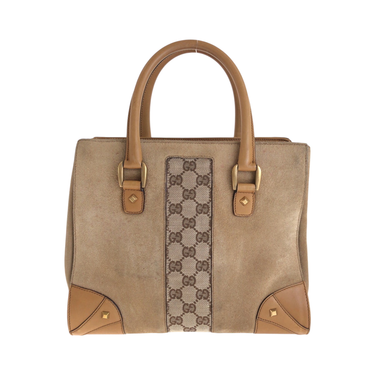 14730
GUCCI グッチ ベージュ ブラウン ゴールド金具 スウェード / GGキャンバス 120895 ハンドバッグ トートバッグ  レディース