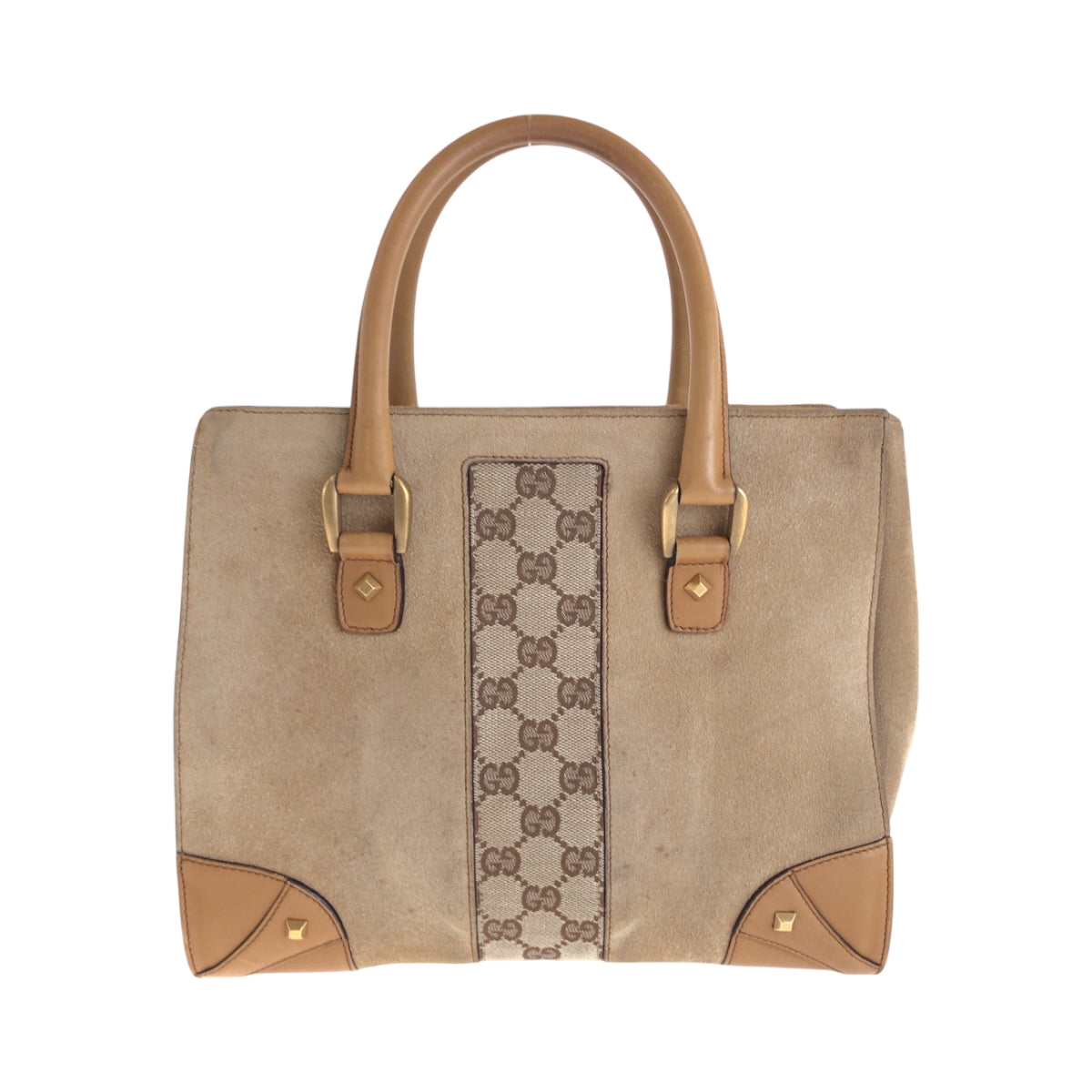 14730
GUCCI グッチ ベージュ ブラウン ゴールド金具 スウェード / GGキャンバス 120895 ハンドバッグ トートバッグ  レディース