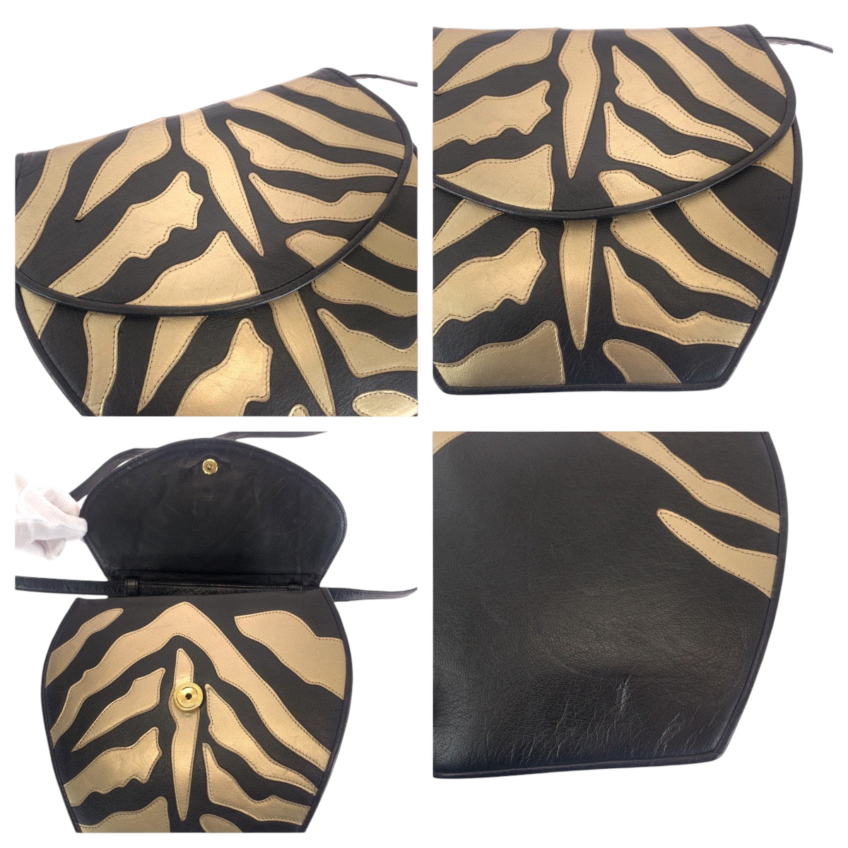14732
YVES SAINT LAURENT イヴ サンローラン ヴィンテージ YSL ブラック 黒 ゴールド ゴールド金具 レザー ショルダーバッグ ポシェット  レディース AB9