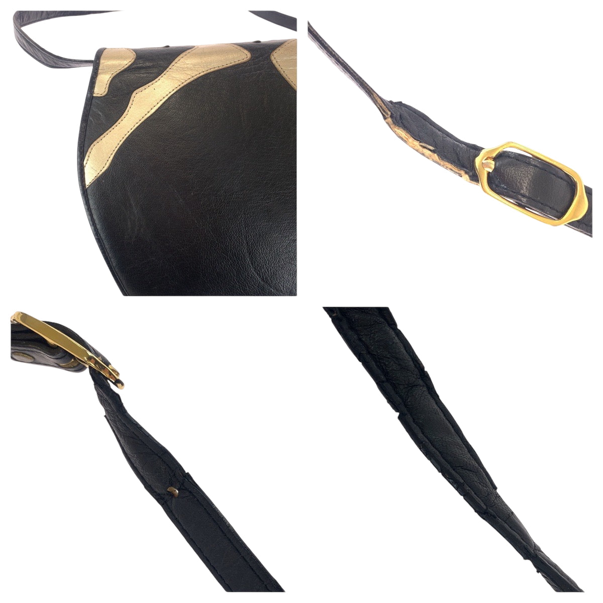 14732
YVES SAINT LAURENT イヴ サンローラン ヴィンテージ YSL ブラック 黒 ゴールド ゴールド金具 レザー ショルダーバッグ ポシェット  レディース AB9