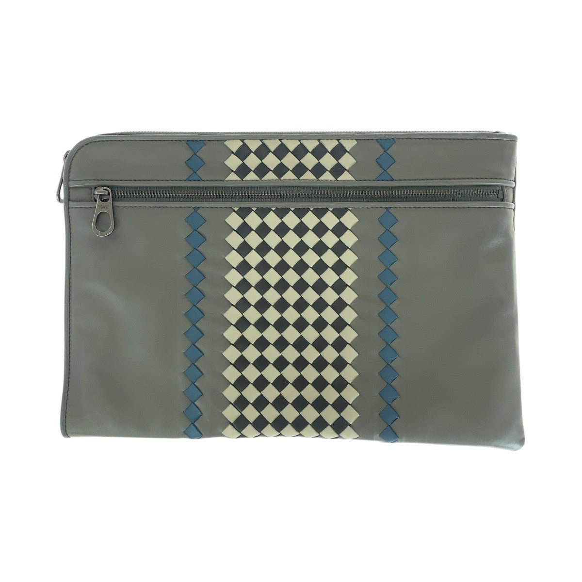 14734
BOTTEGAVENETA ボッテガヴェネタ イントレチャート グレー ガンメタ金具 レザー クラッチバッグ セカンドバッグ  メンズ