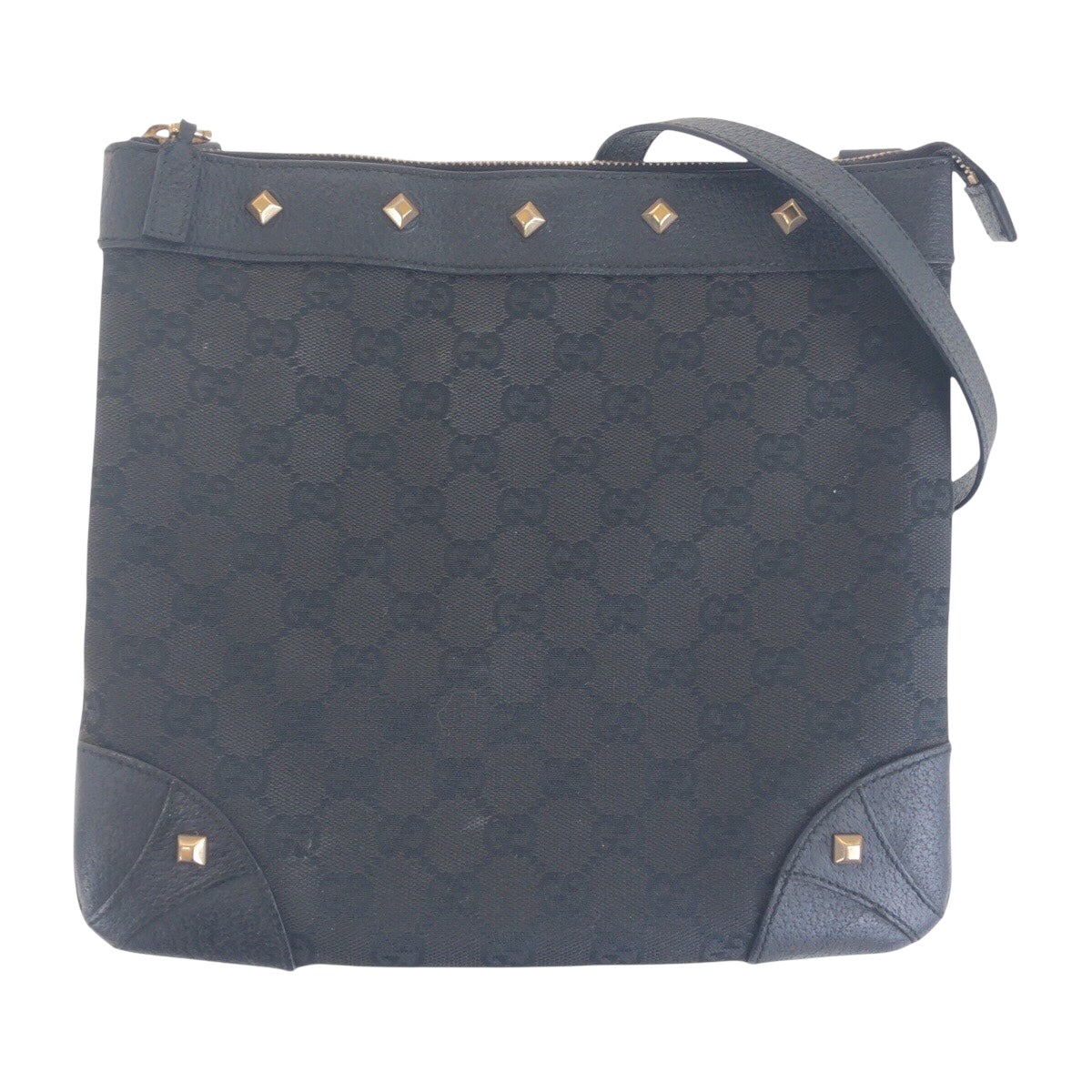 14736
GUCCI グッチ ブラック 黒 ゴールド金具 GGキャンバス / レザー 120893 斜め掛け ショルダーバッグ スタッズ  レディース