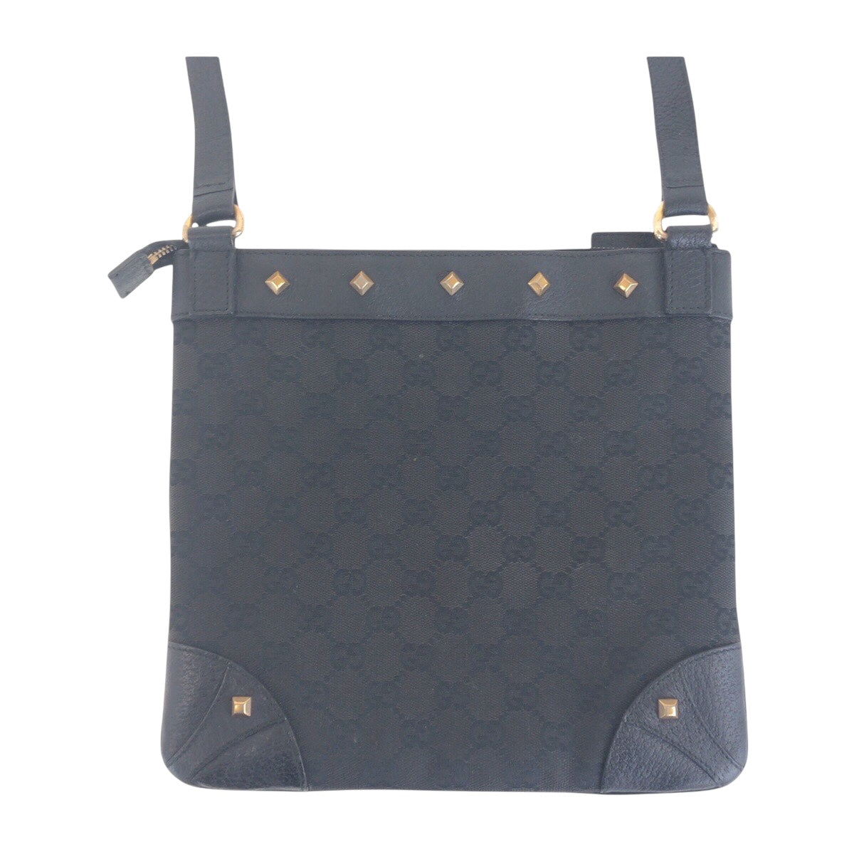 14736
GUCCI グッチ ブラック 黒 ゴールド金具 GGキャンバス / レザー 120893 斜め掛け ショルダーバッグ スタッズ  レディース