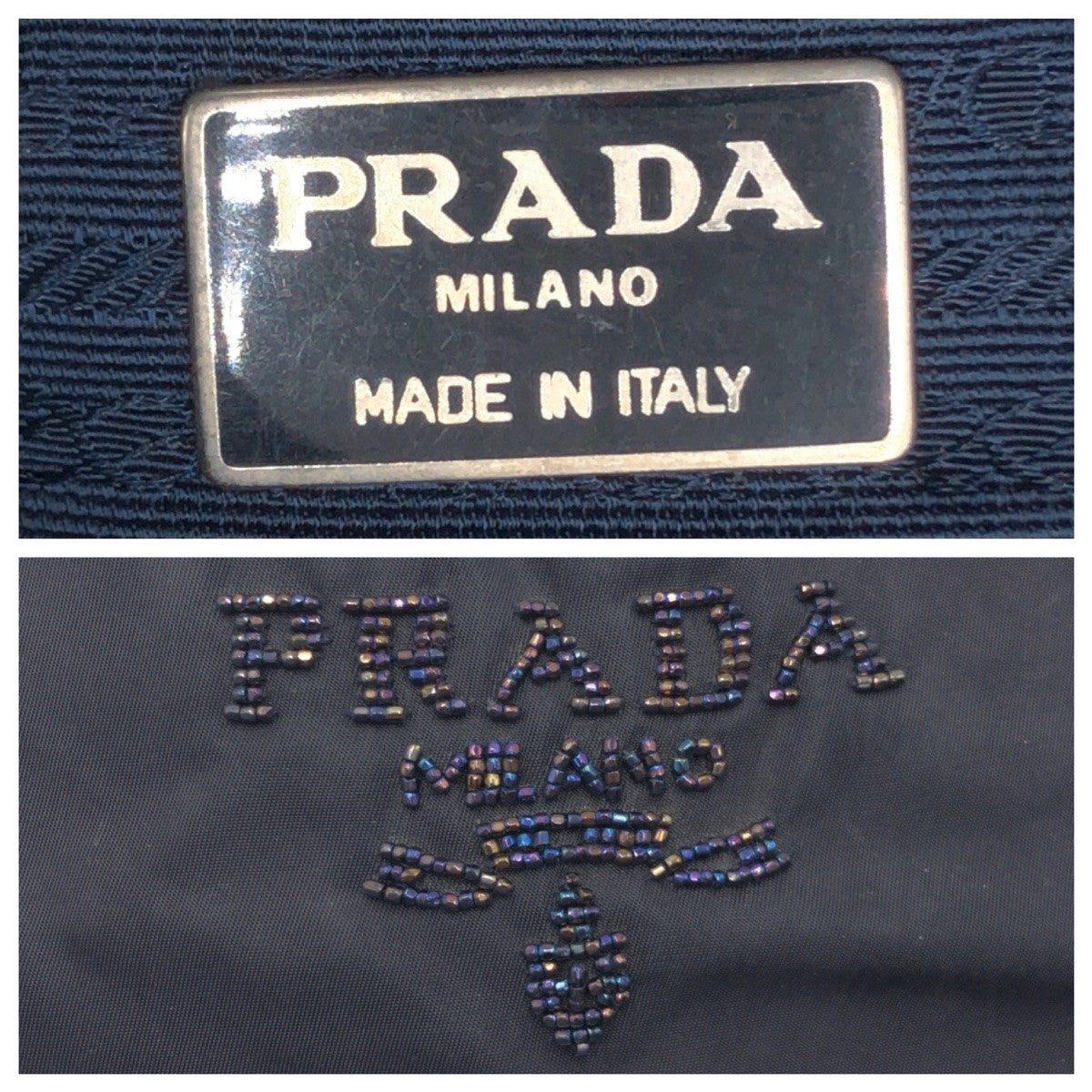 14738
PRADA プラダ テスート ビーズロゴ ネイビー ナイロン ハンドバッグ  レディース AB19
