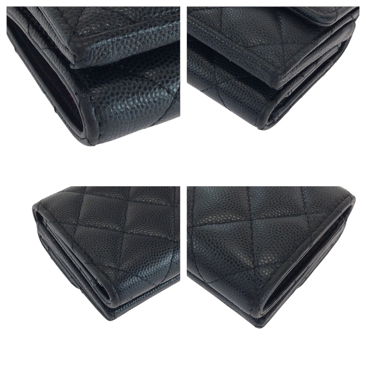 14741
CHANEL シャネル マトラッセ ココマーク ブラック 黒 ゴールド金具 キャビアスキン 折財布 コンパクトウォレット  レディース