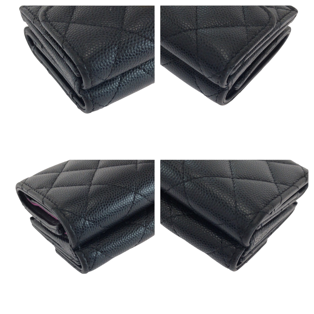 14741
CHANEL シャネル マトラッセ ココマーク ブラック 黒 ゴールド金具 キャビアスキン 折財布 コンパクトウォレット  レディース
