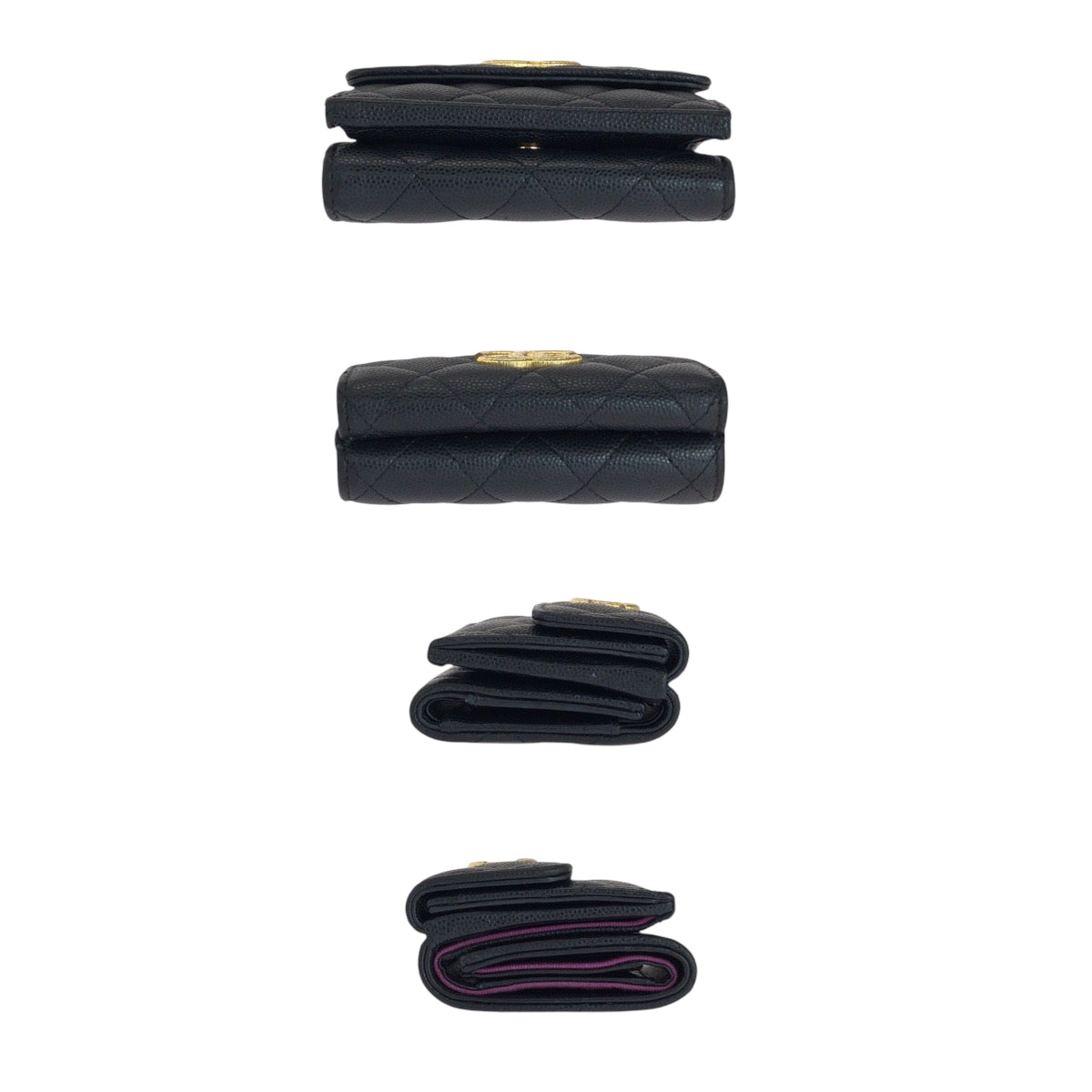 14741
CHANEL シャネル マトラッセ ココマーク ブラック 黒 ゴールド金具 キャビアスキン 折財布 コンパクトウォレット  レディース