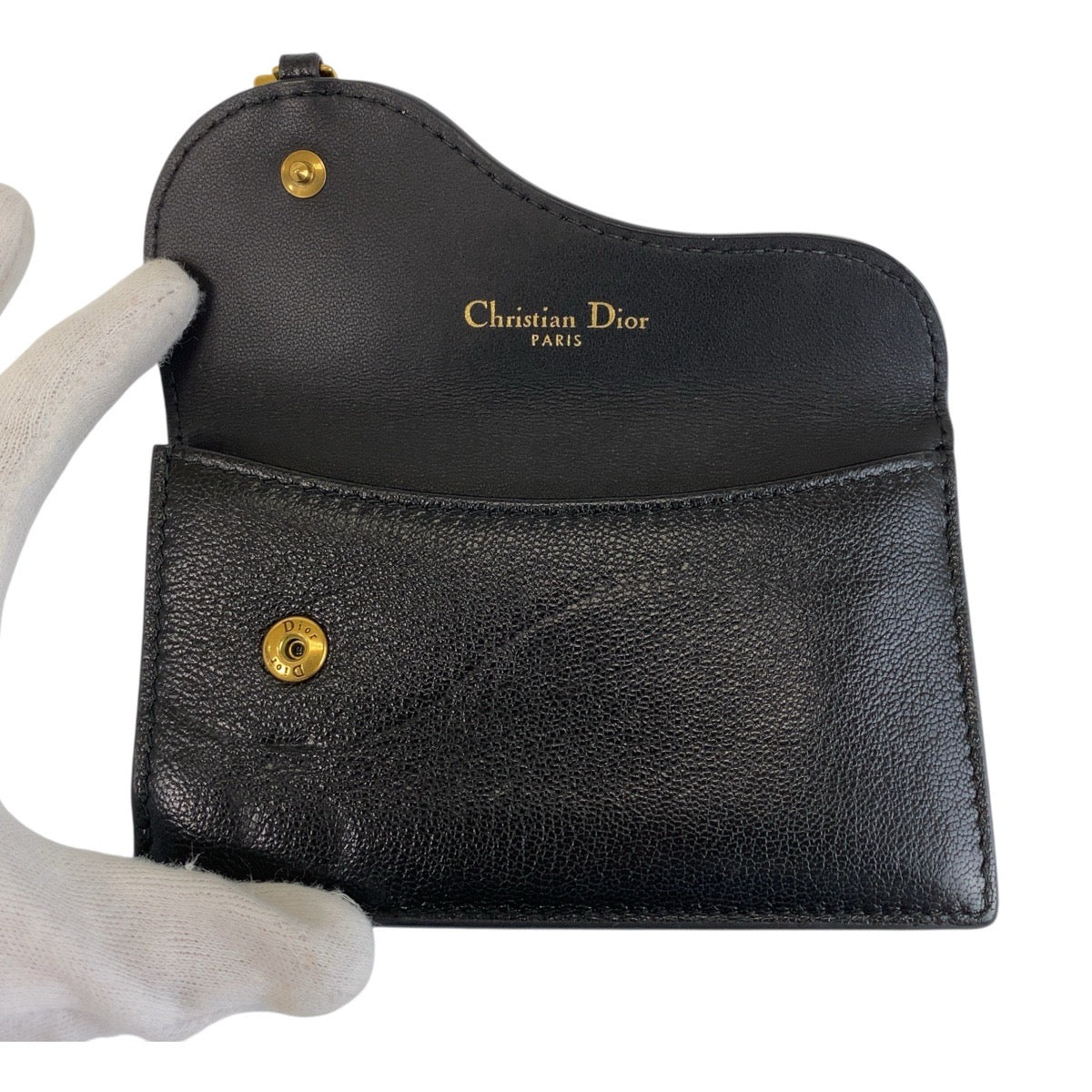 14743
Dior ディオール サドル ブラック 黒 ゴールド金具 レザー カードケース コインケース  レディース