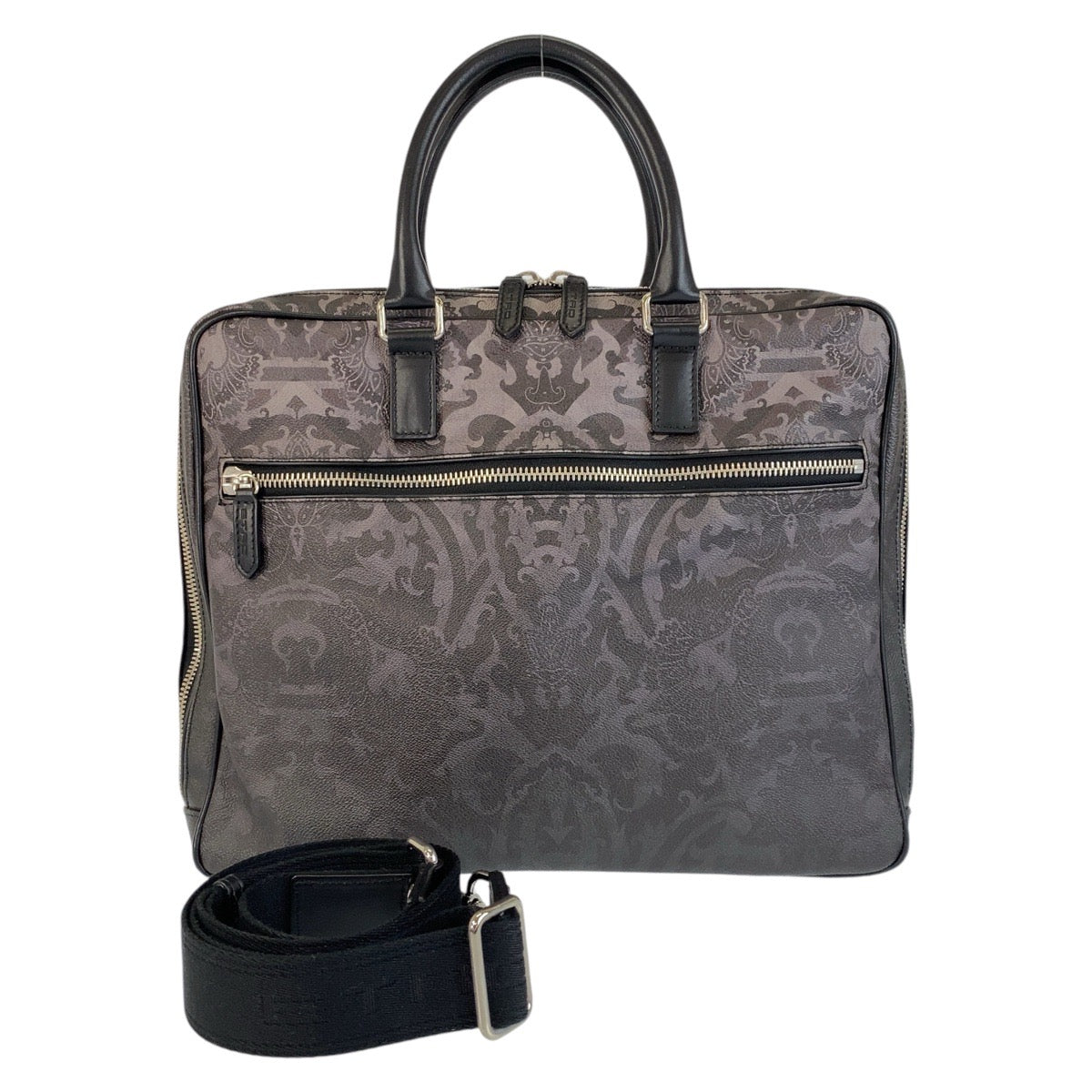 14608
ETRO エトロ ブラック 黒 シルバー金具 PVC / レザー ビジネスバッグ ブリーフケース  メンズ