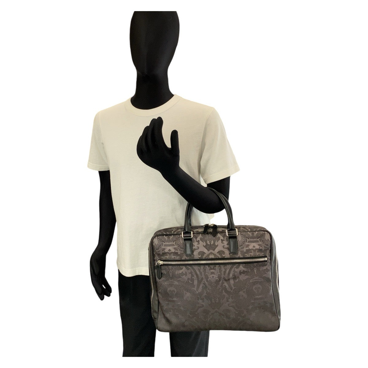 14608
ETRO エトロ ブラック 黒 シルバー金具 PVC / レザー ビジネスバッグ ブリーフケース  メンズ