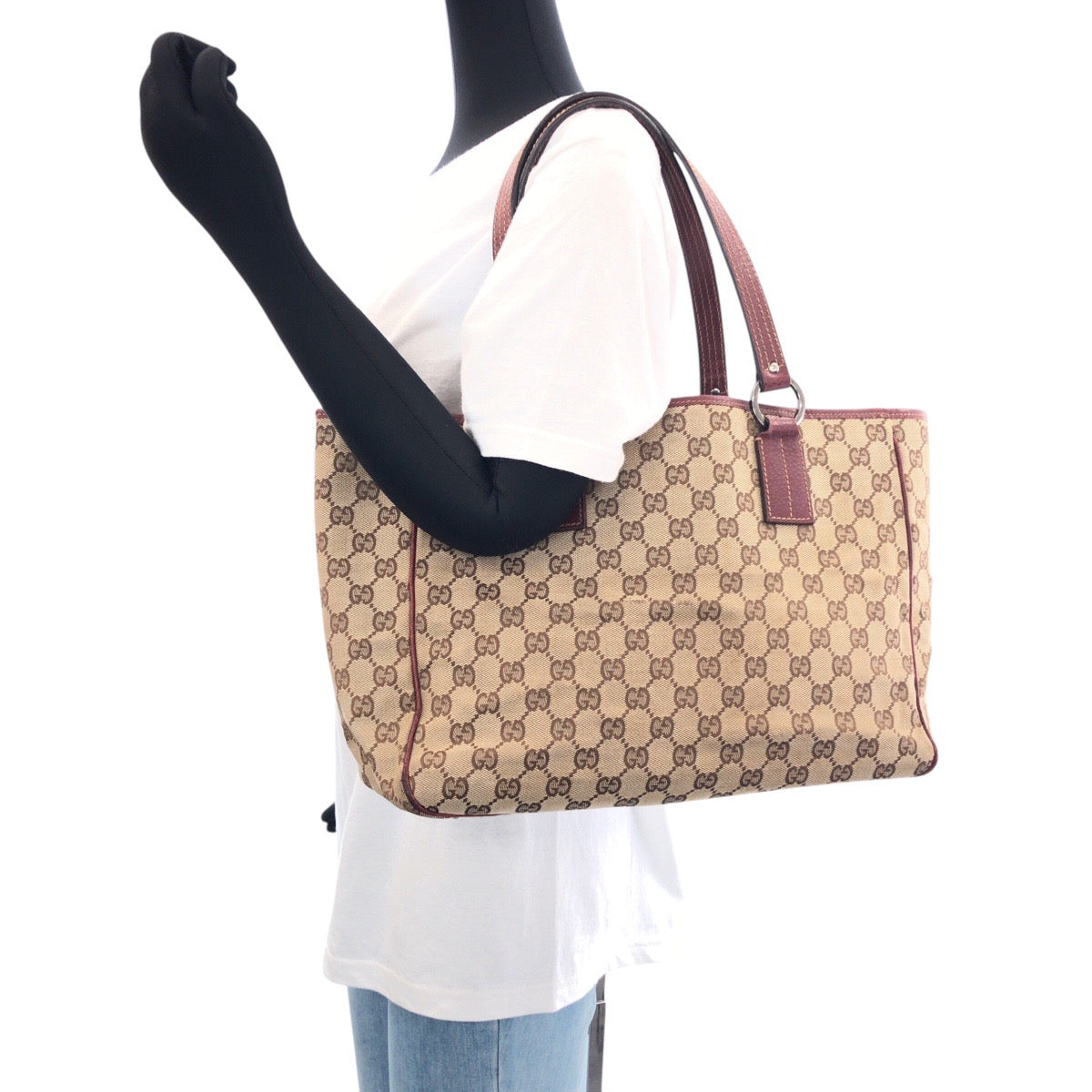 14751
GUCCI グッチ ブラウン シルバー金具 GGキャンバス / レザー 113017 トートバッグ ショルダーバッグ  レディース