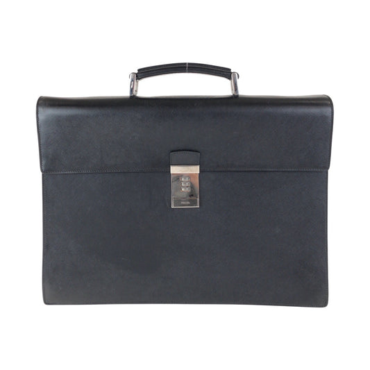14753
PRADA プラダ サフィアーノ ブラック 黒 シルバー金具 レザー ビジネスバッグ ブリーフケース  メンズ ABP26