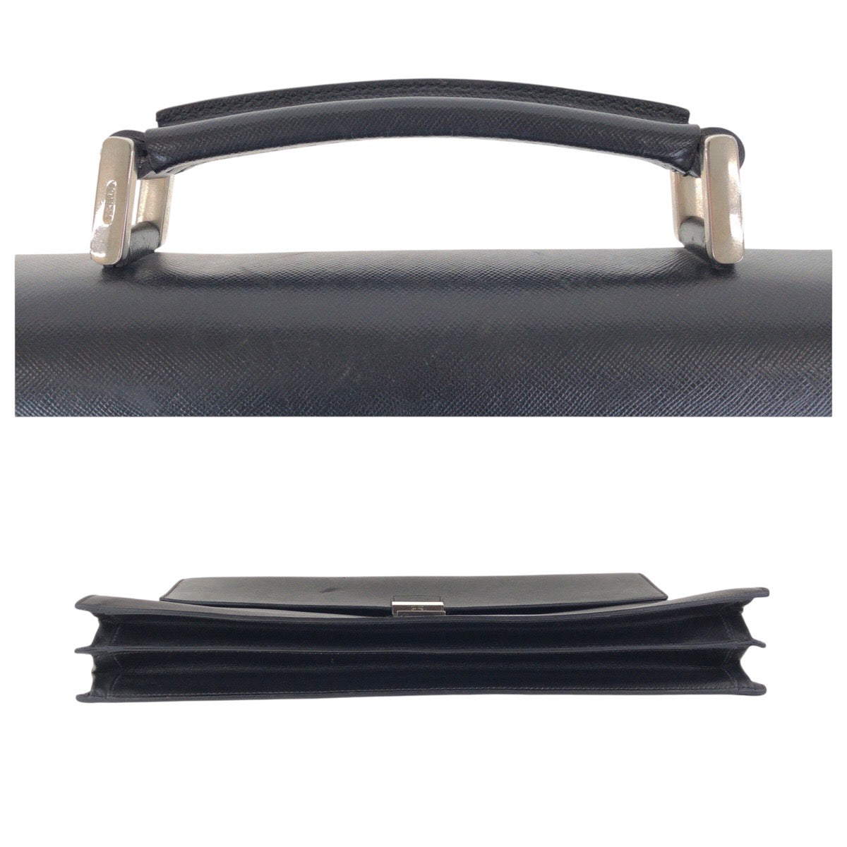 14753
PRADA プラダ サフィアーノ ブラック 黒 シルバー金具 レザー ビジネスバッグ ブリーフケース  メンズ ABP26