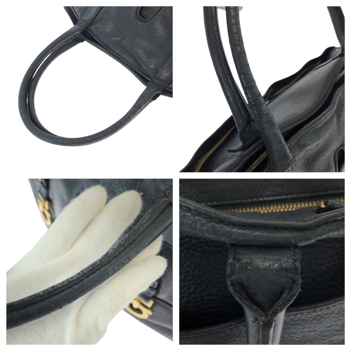 14754
Salvatore Ferragamo サルヴァトーレフェラガモ ガンチーニ ブラック 黒 ゴールド金具 レザー ハンドバッグ ショルダーバッグ  レディース