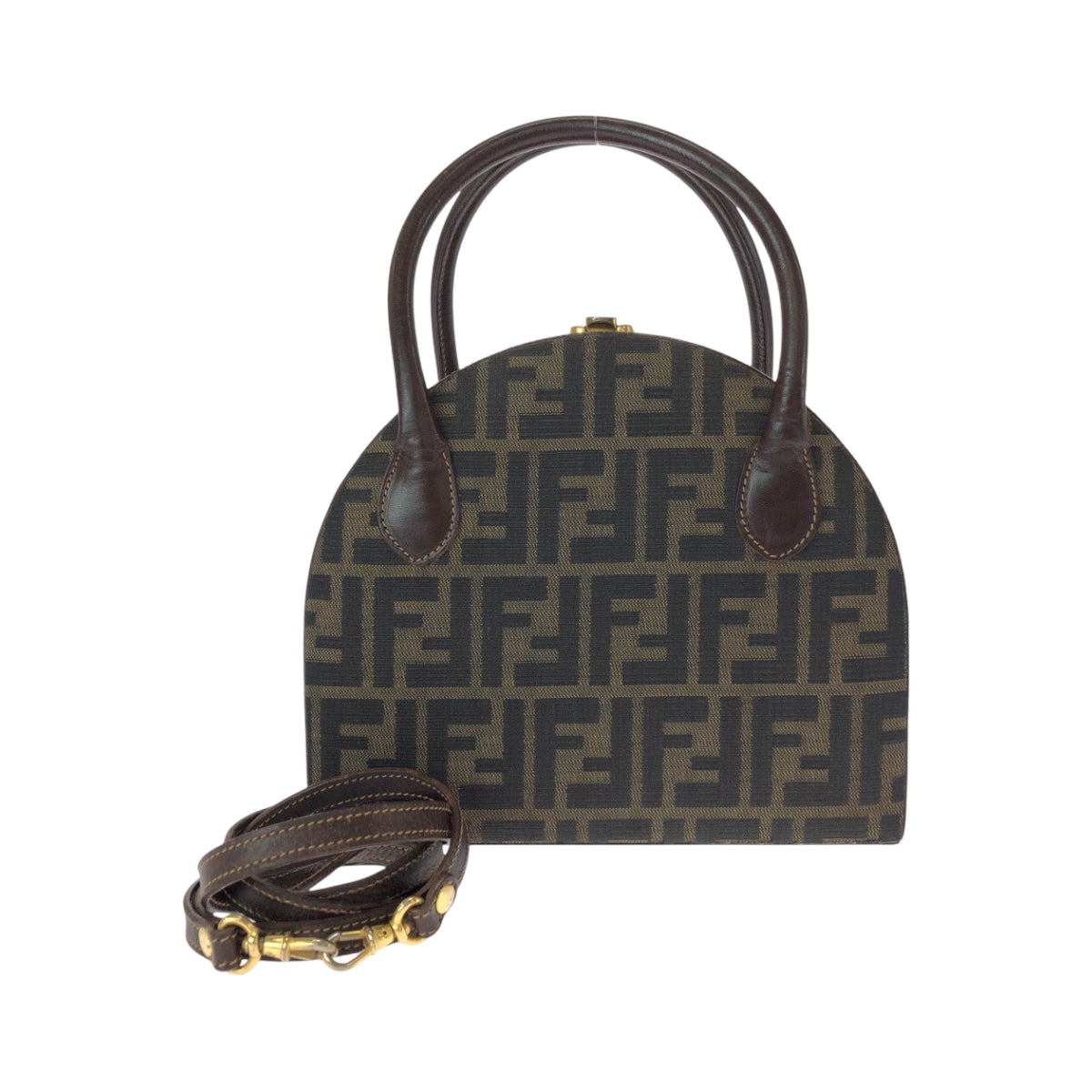 14755
FENDI フェンディ ヴィンテージ ズッカ柄 ブラウン ゴールド金具 キャンバス / レザー ショルダーバッグ ハンドバッグ 2way  レディース