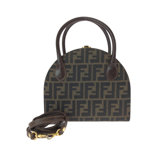 14755
FENDI フェンディ ヴィンテージ ズッカ柄 ブラウン ゴールド金具 キャンバス / レザー ショルダーバッグ ハンドバッグ 2way  レディース