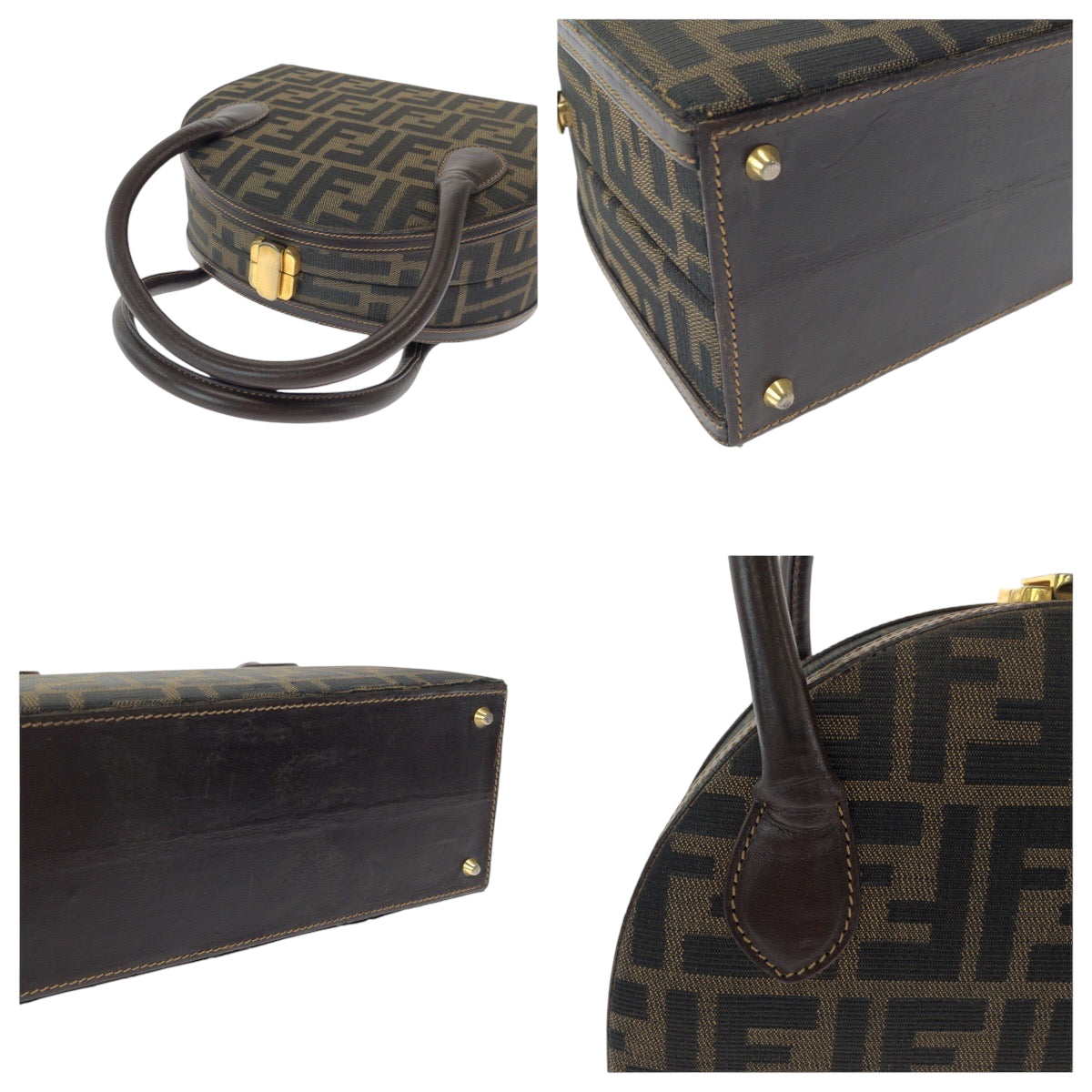 14755
FENDI フェンディ ヴィンテージ ズッカ柄 ブラウン ゴールド金具 キャンバス / レザー ショルダーバッグ ハンドバッグ 2way  レディース