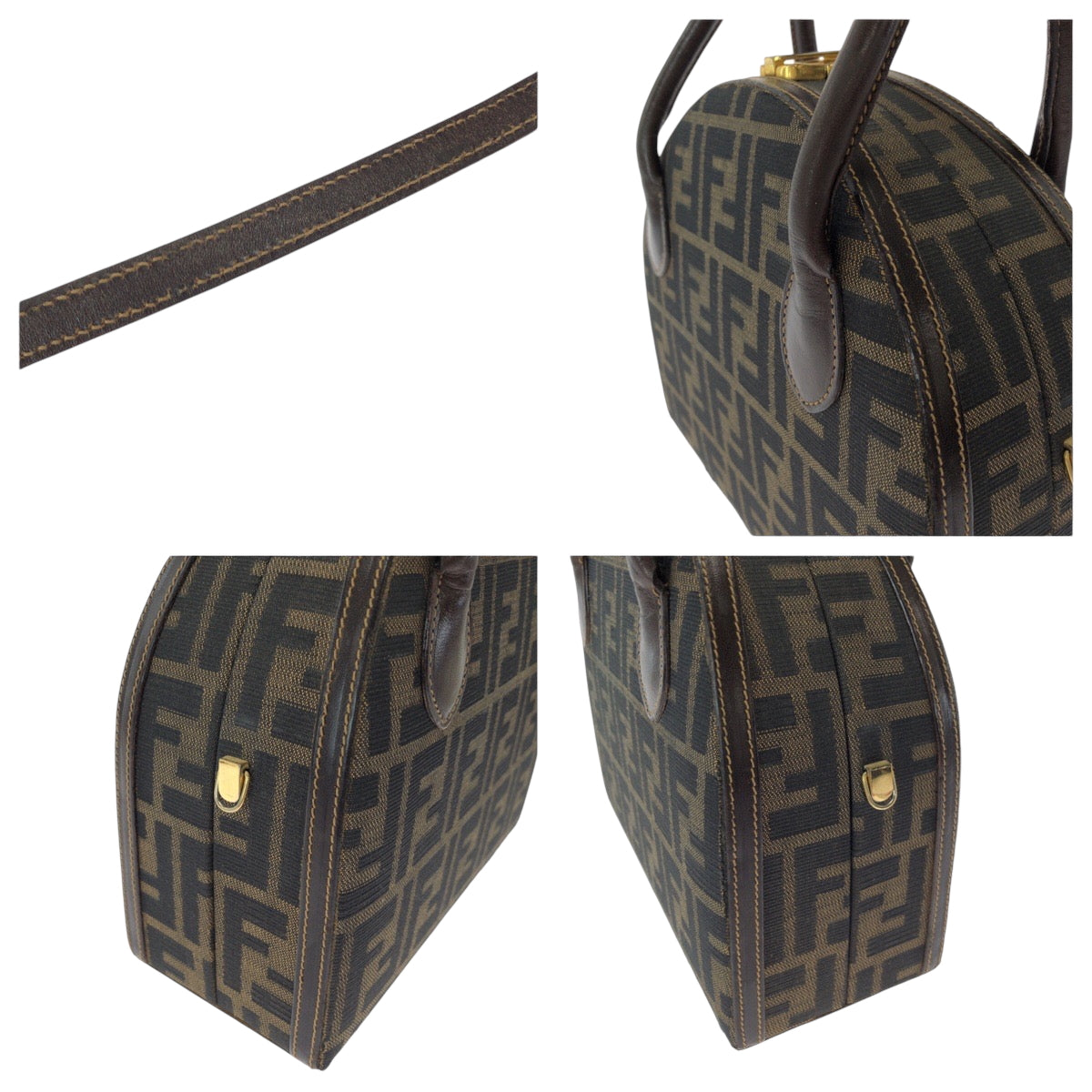 14755
FENDI フェンディ ヴィンテージ ズッカ柄 ブラウン ゴールド金具 キャンバス / レザー ショルダーバッグ ハンドバッグ 2way  レディース